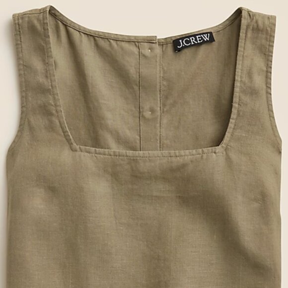 NWOT J.Crew Squareneck Button-Back Linen Top in Dusty Fatigue, Size Large - Picture 1 of 3